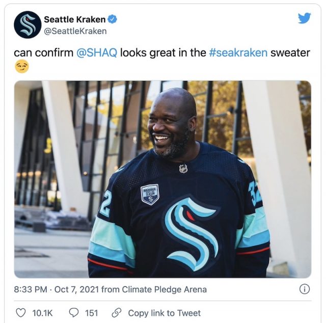 Seattle Kraken on X: can confirm @SHAQ looks great in the
