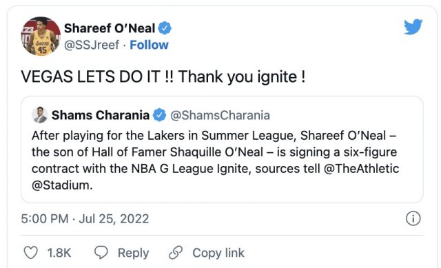 Shaquille O'Neal's son Shareef signs with NBA G League's Ignite