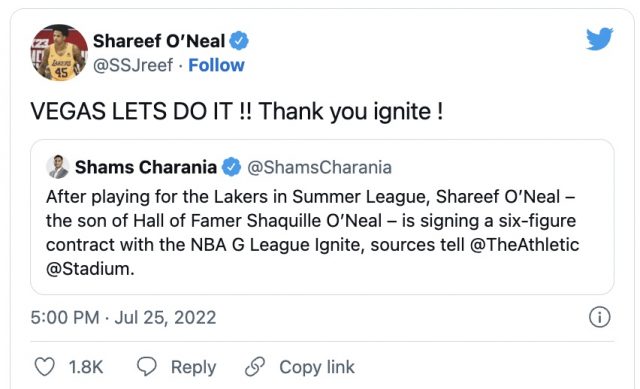 Shareef O'Neal, son of Shaq, signs with G League Ignite